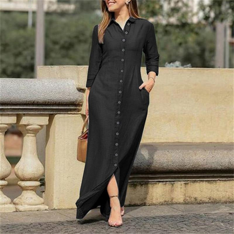 Long Sleeve Maxi Shirt Dress (3 colors)