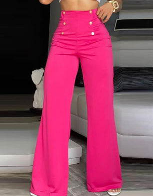 Rose Red Breasted Decorative Wide Leg Pants