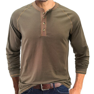 Solid Color Raglan Long Sleeve Henley T-shirt (6 colors)