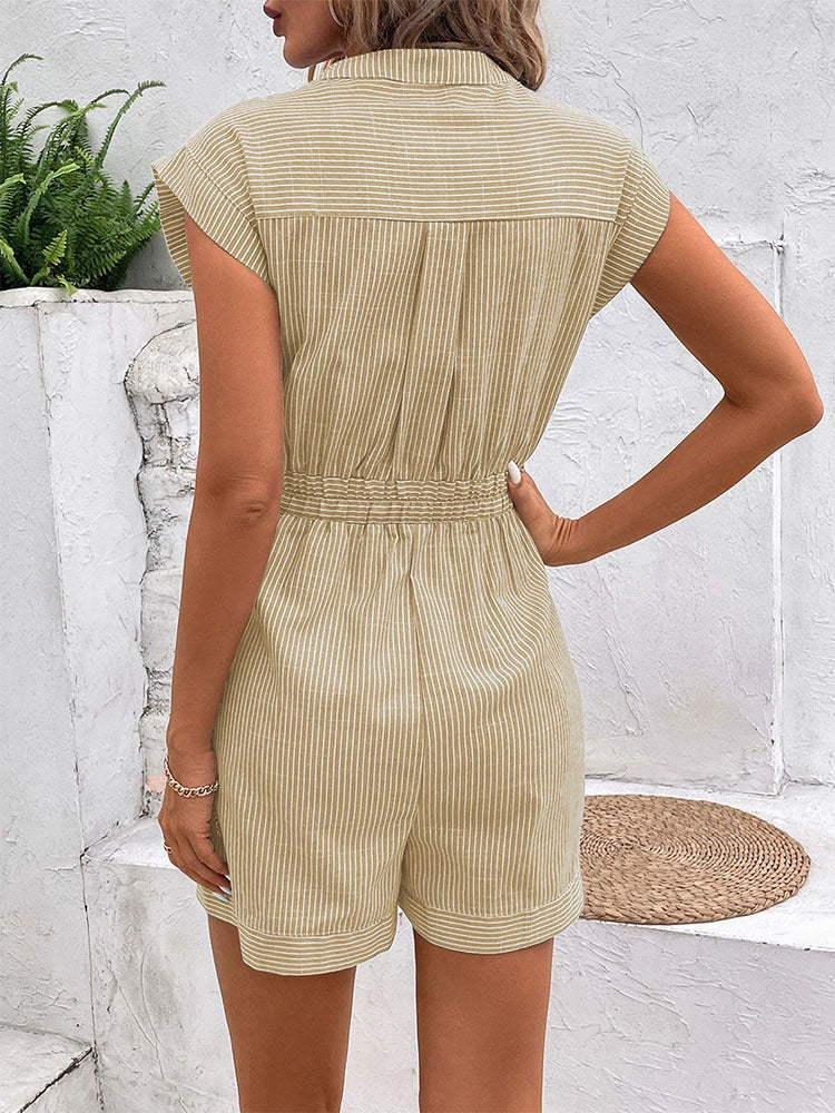 Striped Cap Sleeve Belted Romper (8 colors)