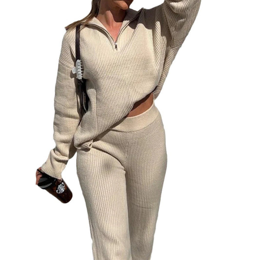 Solid Color Quarter Zip Knit Sweatsuit (3 colors)