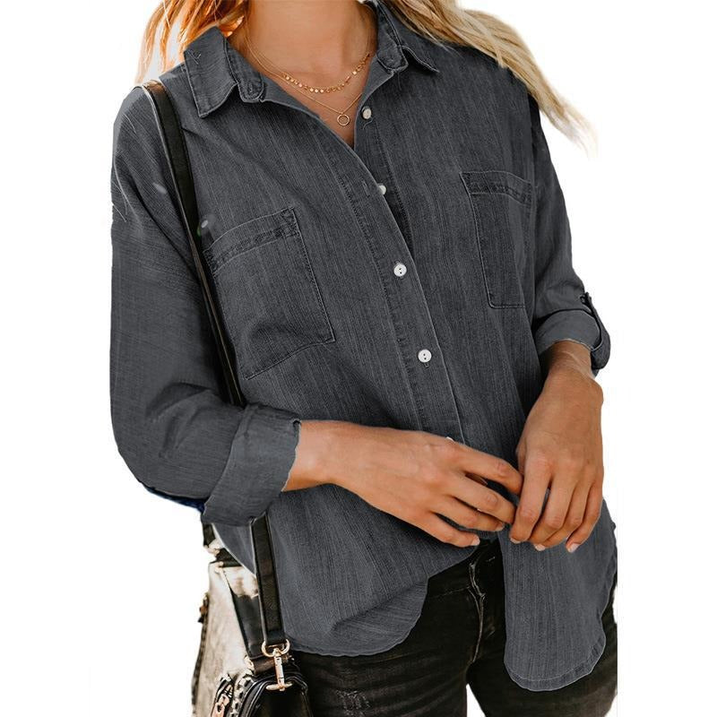 Double Pocket Long Sleeve Denim Blouse (7 colors)