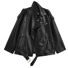 Cargar imagen en el visor de la galería, Loose Fit Pu Leather Brown Oversized Lapel Collar Jacket for Women (3 colors)