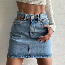 Load image into Gallery viewer, One-side Hollow High Waist Denim Hip Mini Skirt