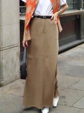 Cargar imagen en el visor de la galería, Light Brown Woolen High Waist Maxi Skirt