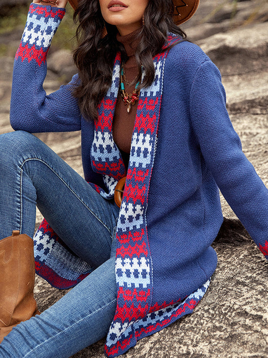 Blue Retro V-neck Knit Cardigan