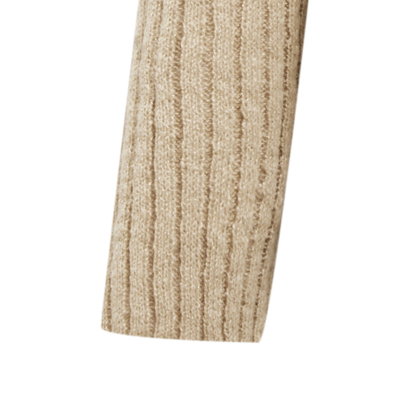 Beige Mock Neck Knit Women's Sweater