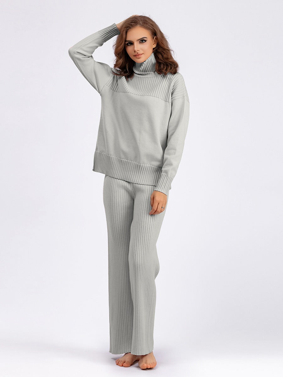 Knit Solid Color Turtleneck Sweatsuit (5 colors)