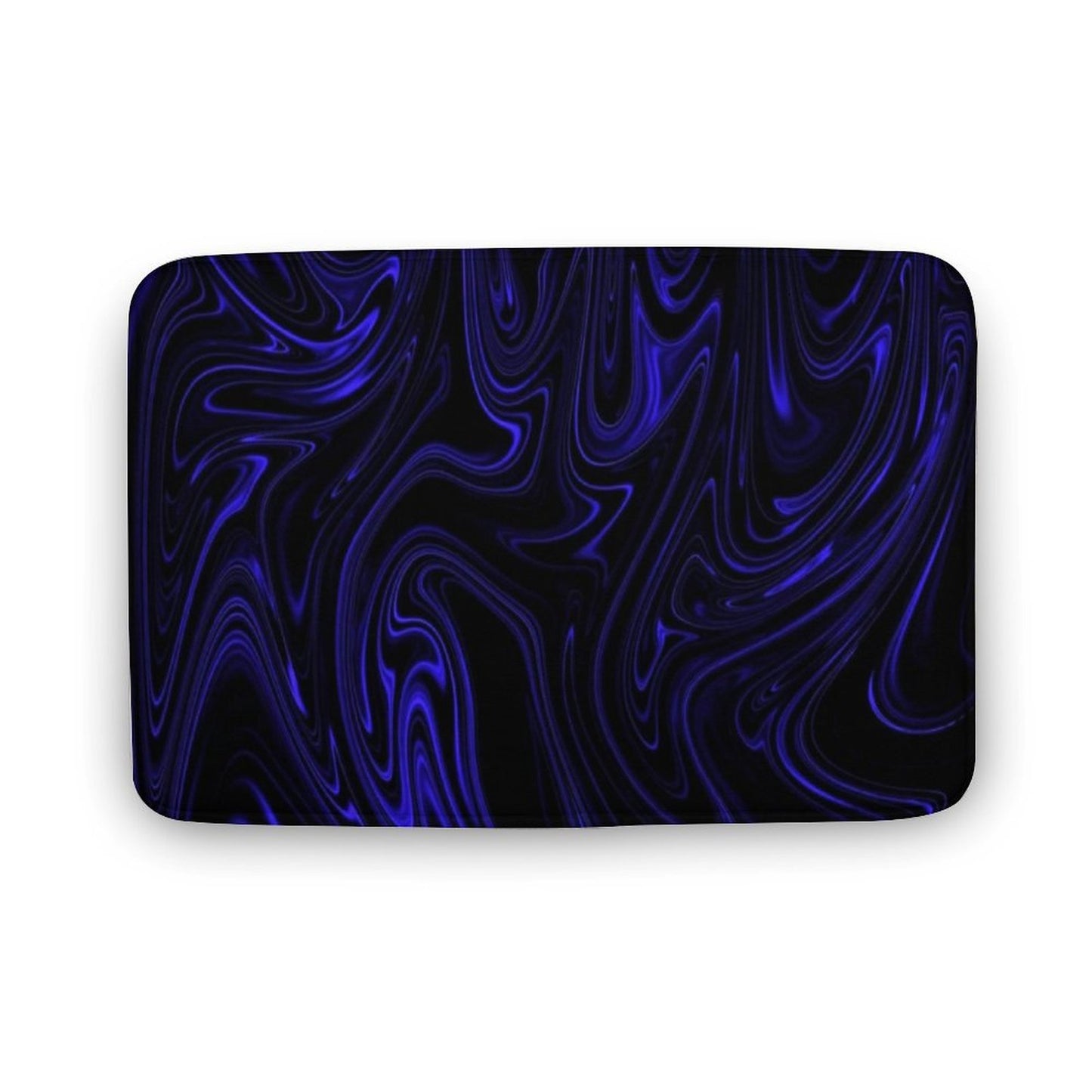 Direct top-down view of the Flow (01-02) Cobalt bath rug graphic. Vibrant blue and black liquid marble texture displayed with crisp archival clarity.
