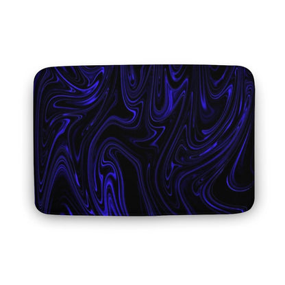 Direct top-down view of the Flow (01-02) Cobalt bath rug graphic. Vibrant blue and black liquid marble texture displayed with crisp archival clarity.