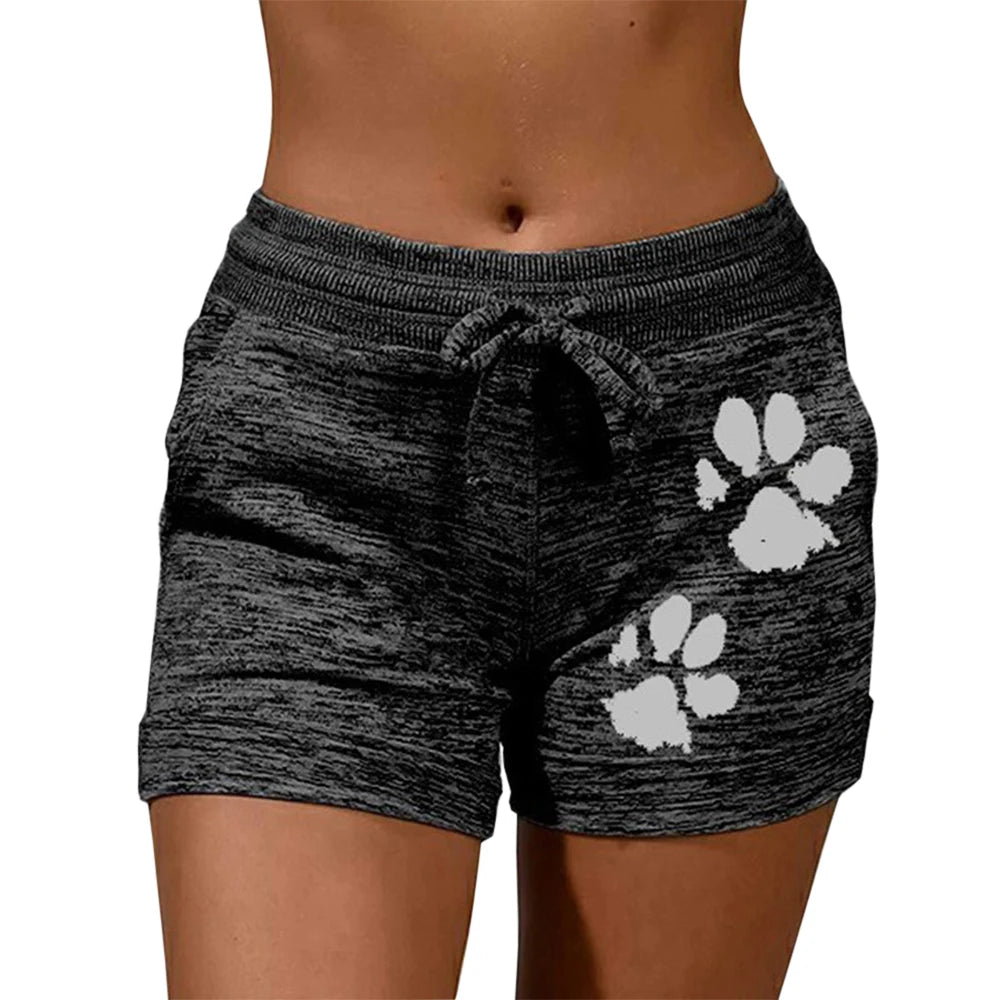 Cat Paw Print Elastic Mid Waist Drawstring Shorts (6 colors)