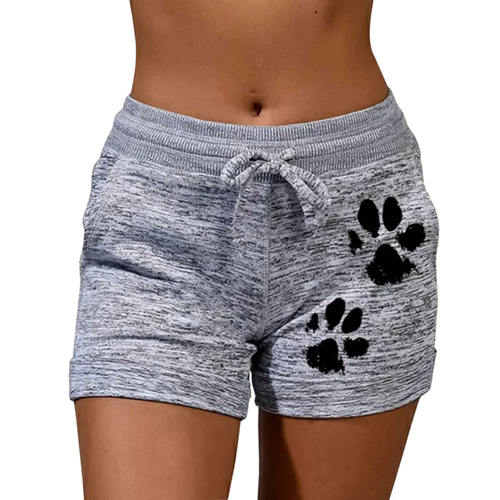 Cat Paw Print Elastic Mid Waist Drawstring Shorts (6 colors)