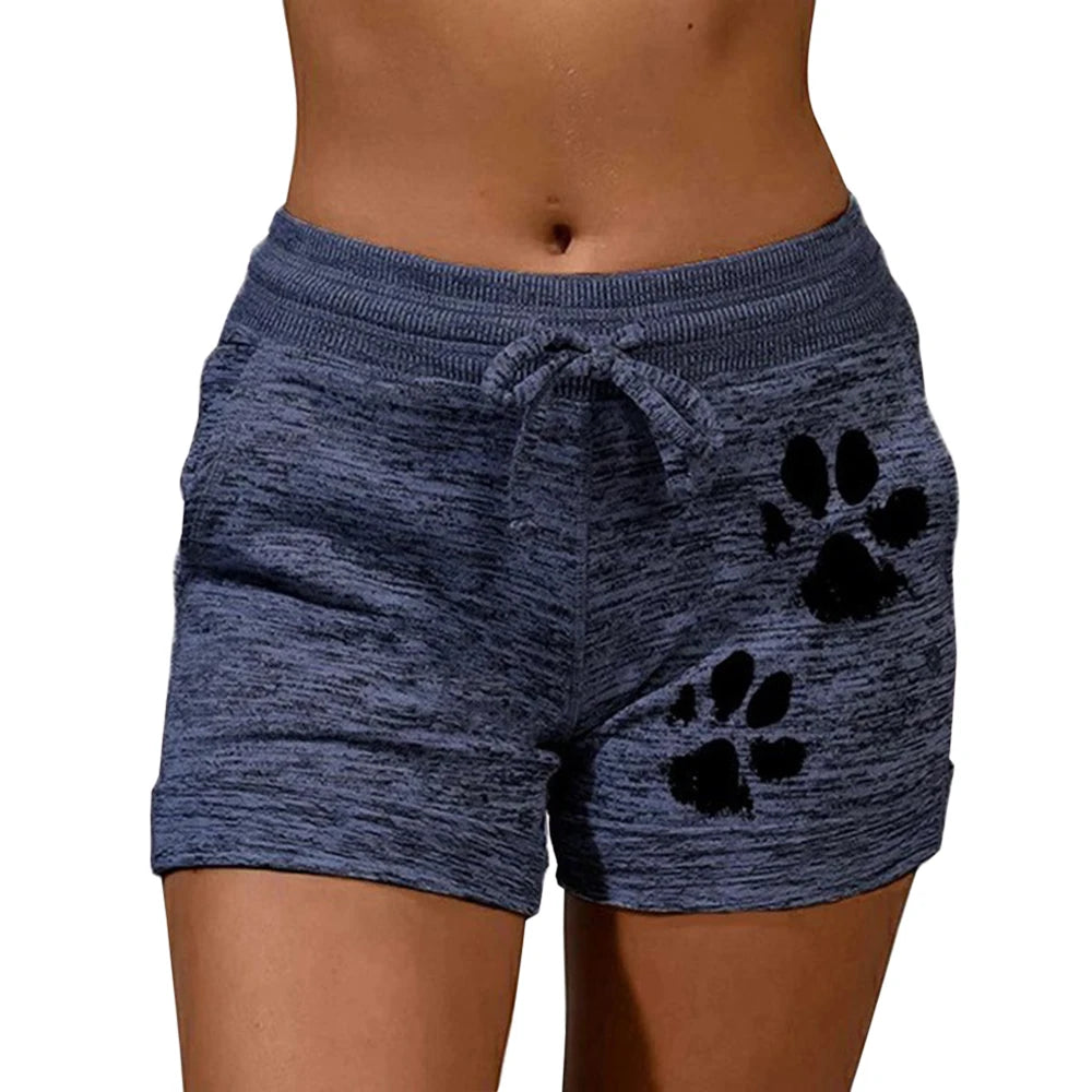 Cat Paw Print Elastic Mid Waist Drawstring Shorts (6 colors)