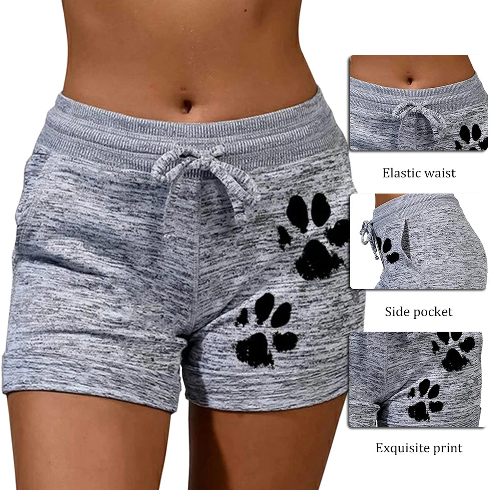 Cat Paw Print Elastic Mid Waist Drawstring Shorts (6 colors)