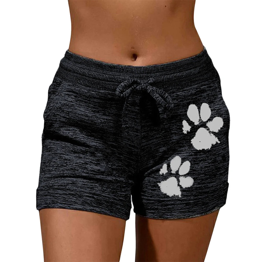 Cat Paw Print Elastic Mid Waist Drawstring Shorts (6 colors)