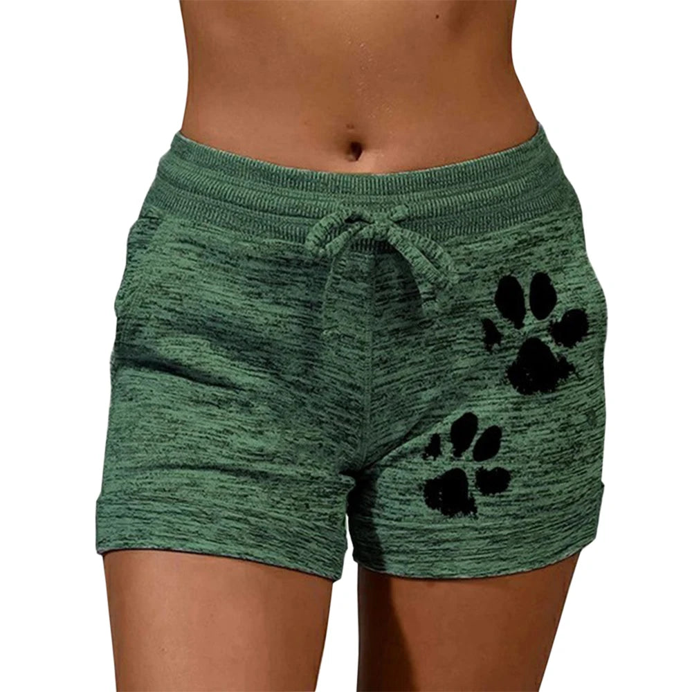 Cat Paw Print Elastic Mid Waist Drawstring Shorts (6 colors)