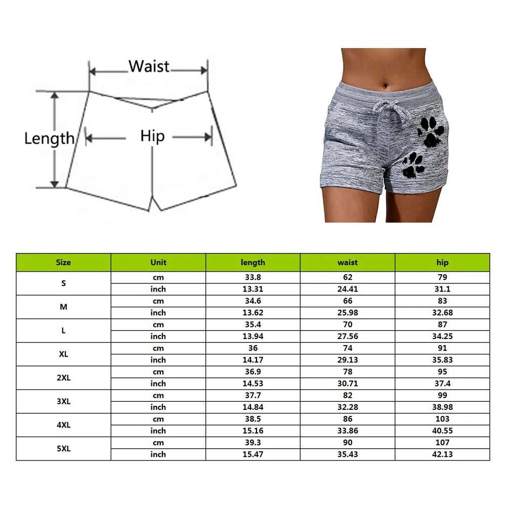 Cat Paw Print Elastic Mid Waist Drawstring Shorts (6 colors)