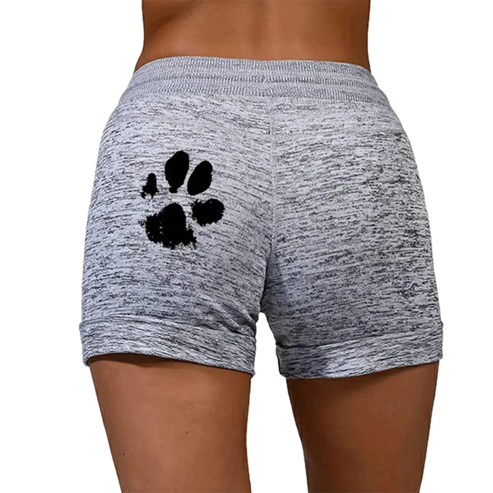 Cat Paw Print Elastic Mid Waist Drawstring Shorts (6 colors)