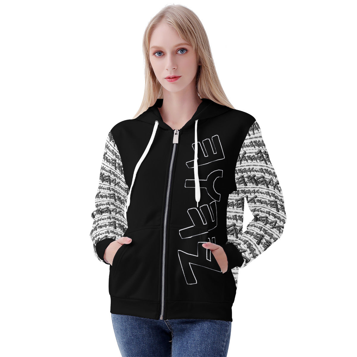 Most High God - Yahuah 01-01 White Ladies Designer Full Zip Hoodie