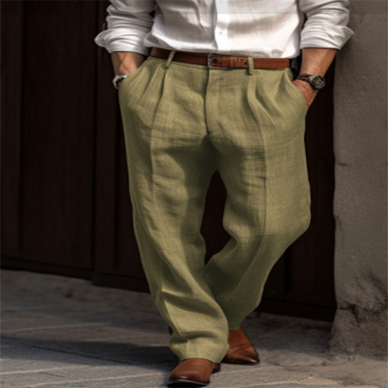 Solid Color Double Pleated Linen Pants (5 colors)