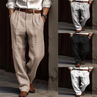 Pantalones de lino con doble plisado de color liso (5 colores)