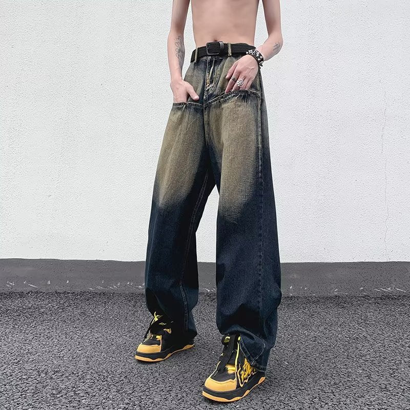 Loose Straight Leg Stonewashed Male Denim Jeans