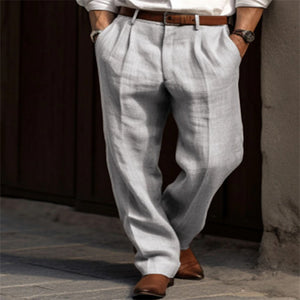 Pantalones de lino con doble plisado de color liso (5 colores)