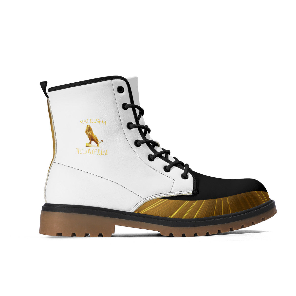 Yahusha-The Lion of Judah 01 Voltage PU Leather Brown Outsole Boots (White)