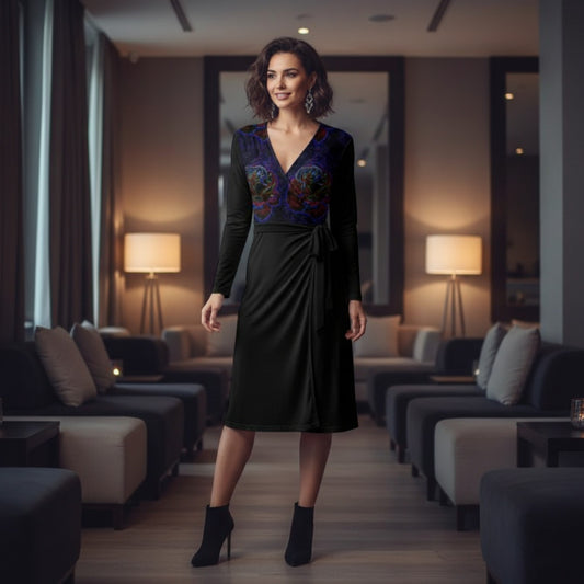 Floral Embosses: Roses 01 Designer Wrap Midi Dress