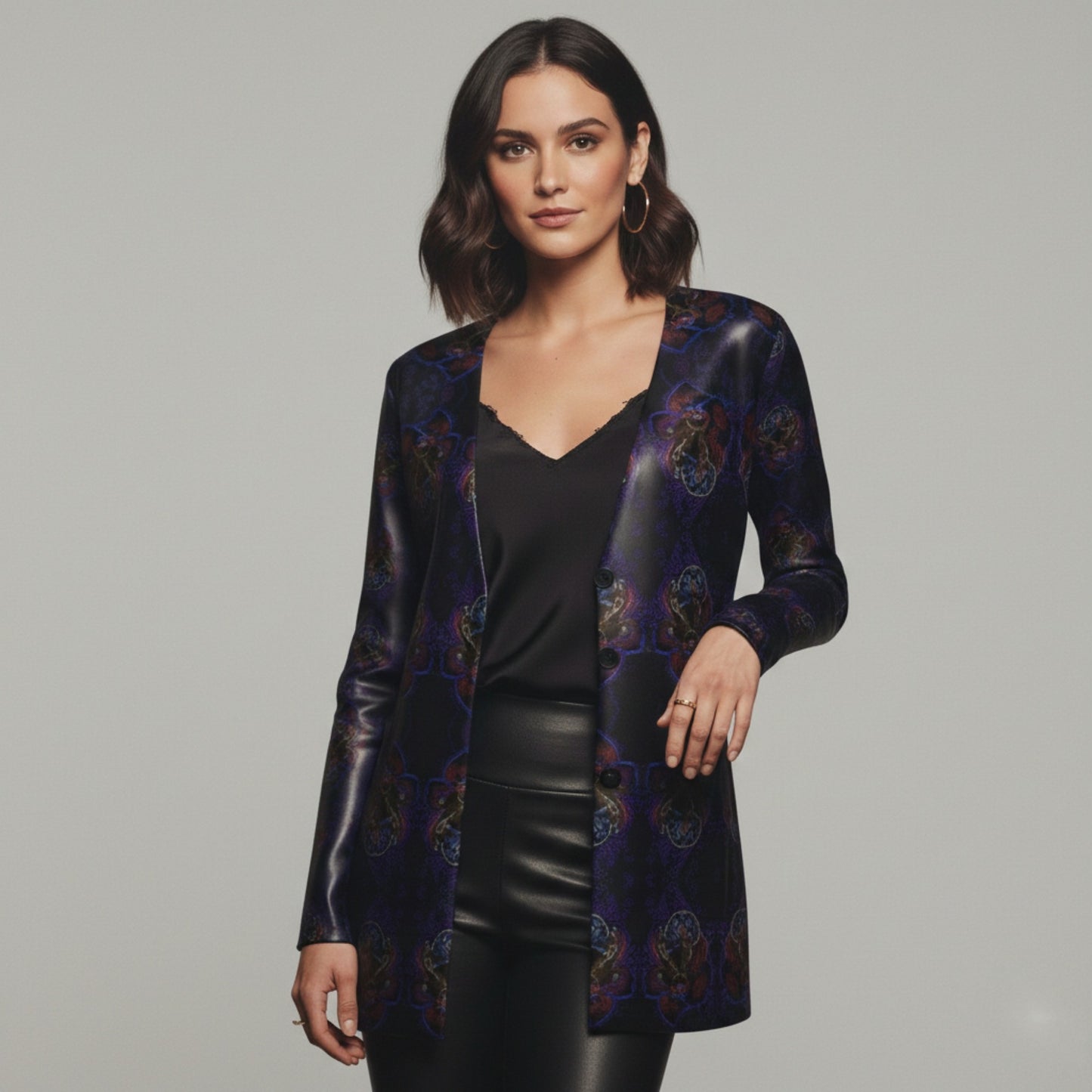 Floral Embosses: Roses 01 Designer Jersey Cardigan