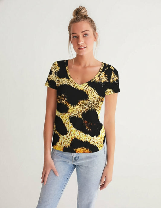 TRP Leopard Print 01 Ladies Designer V-neck T-shirt