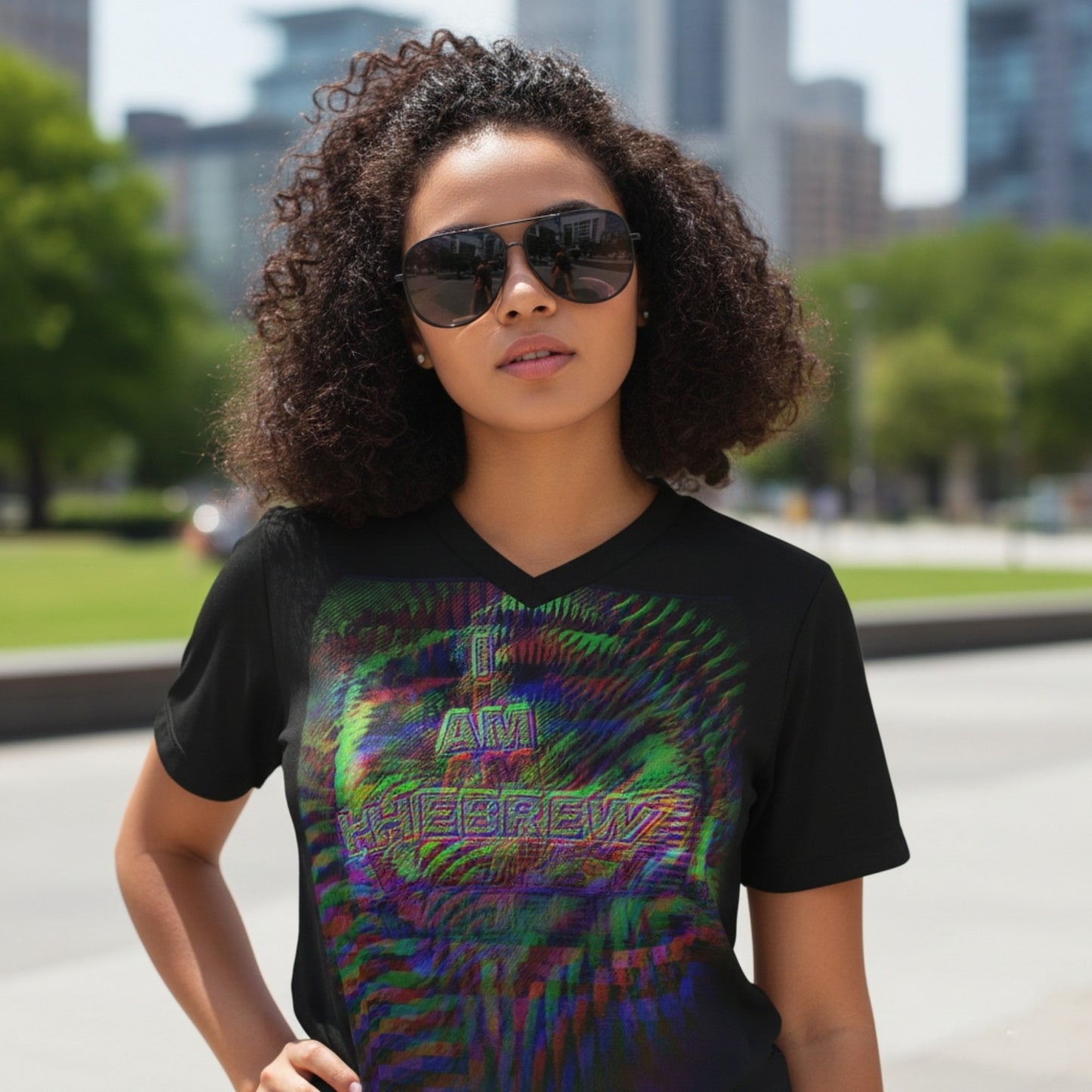 I AM HEBREW 01 Ladies Designer V-neck Pique T-shirt