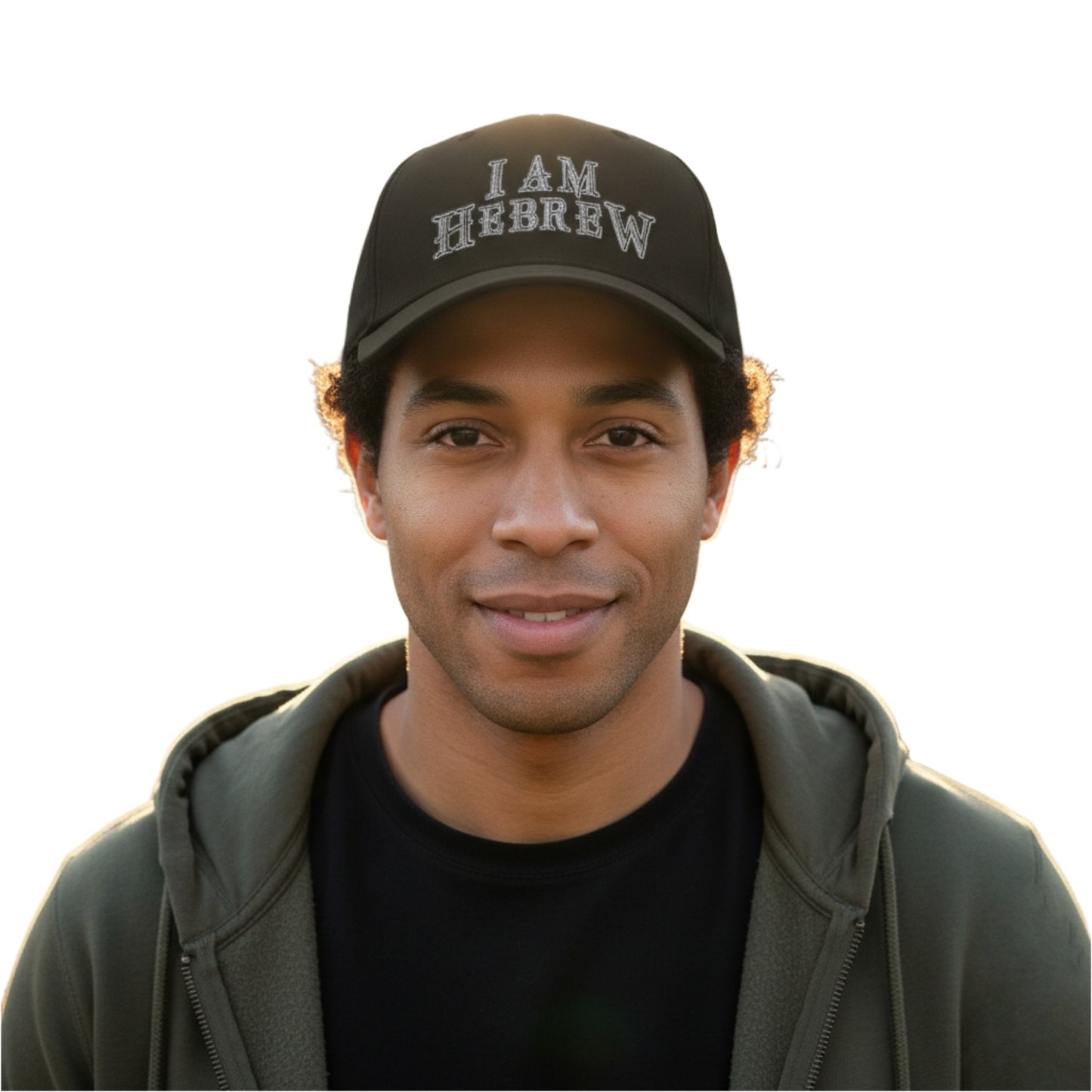 I AM HEBREW 02-02 Designer Baseball Cap, Black+BlackChrome