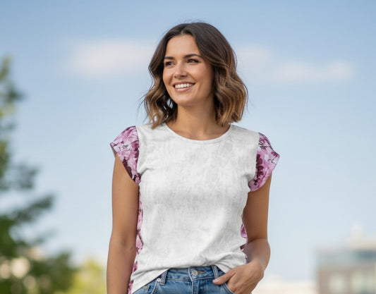 TRP Floral Print 01: Whimsical Sakura Symphony 01-01 Cap Sleeve Tee