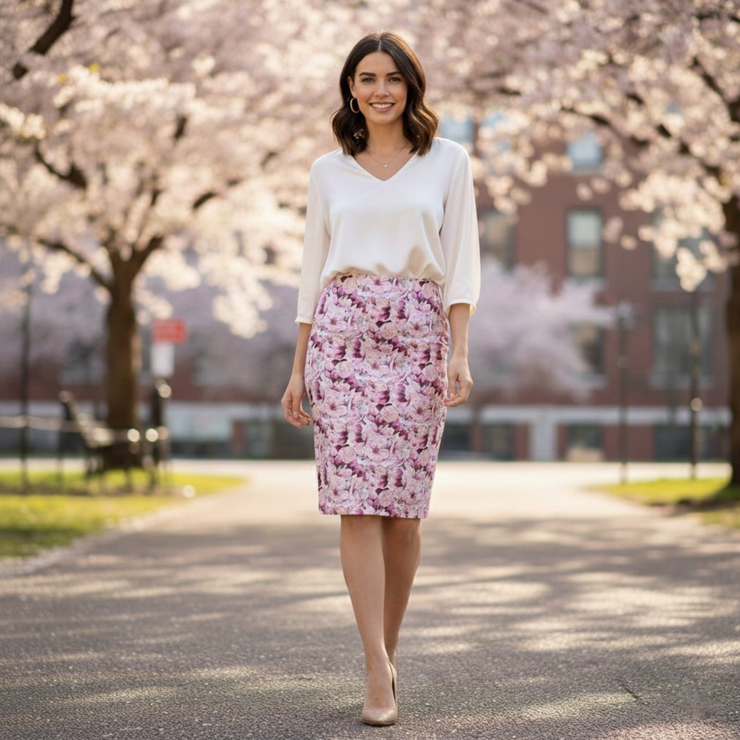 TRP Floral Print 01: Whimsical Sakura Symphony 01-01 Pencil Skirt