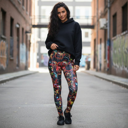 Outspoken Designs 01-01 "Lighten Up" Neon Smiley Face High-Waisted Performance Leggings