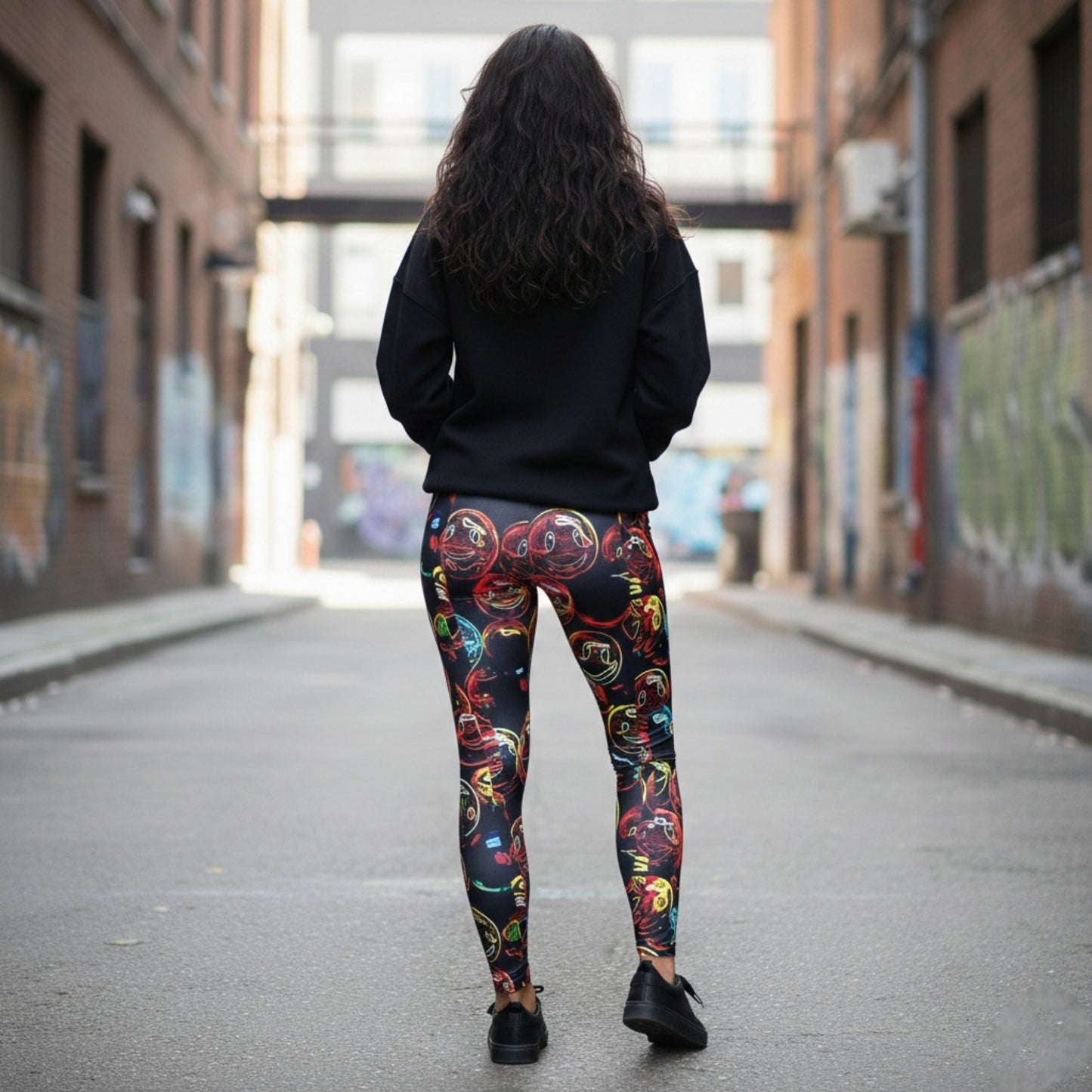 Outspoken Designs 01-01 "Lighten Up" Neon Smiley Face High-Waisted Performance Leggings