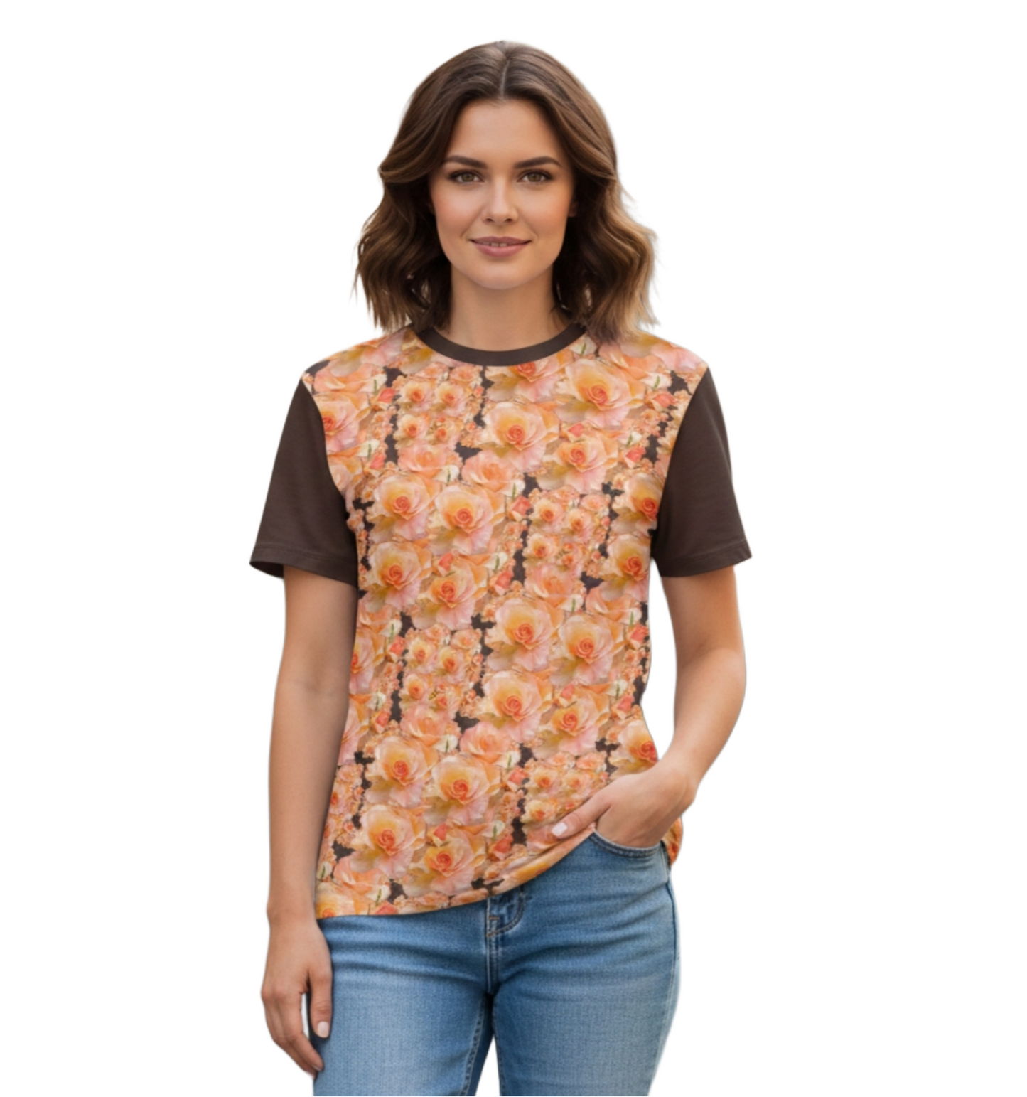 Floral Embosses: Roses 03-02 "Apricot Bloom Essential" Cotton T-shirt