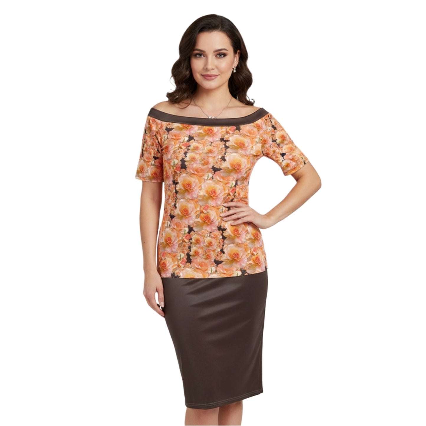 Floral Embosses (03-02): Apricot Bloom Essential | Off-the-Shoulder Set