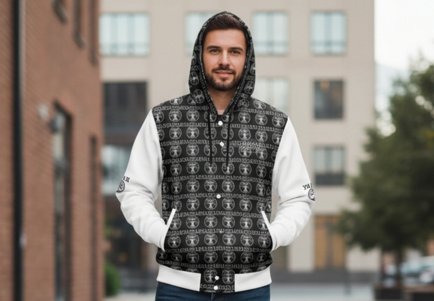 Yahuah-Tree of Life 02-06 Designer Heavyweight Hooded Varsity Jacket