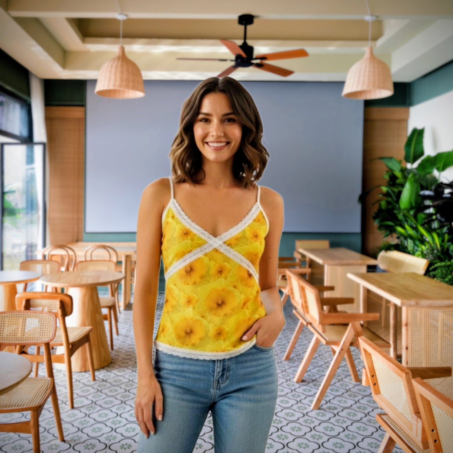 TRP Floral Print 09: Tulips 01 Lace Trim Cami