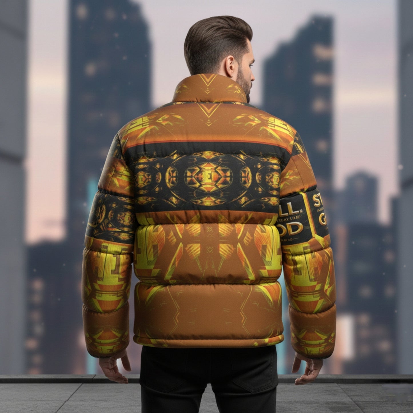 Hebrew World 01-03 Sacred Stillness Psalm 46:10 Men's Stand Collar Puffer Jacket