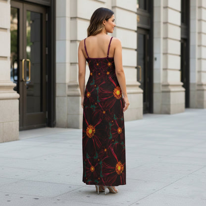 TRP Floral Print 02-02 Midnight Bishop of Aukland Dahlia Spaghetti Strap V-neck Split Maxi Dress