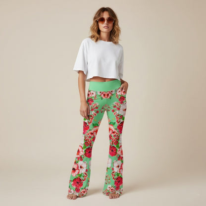 TRP Floral Print 03: Hibiscus Flowers 01-02 Tropical Bloom Flare Leggings
