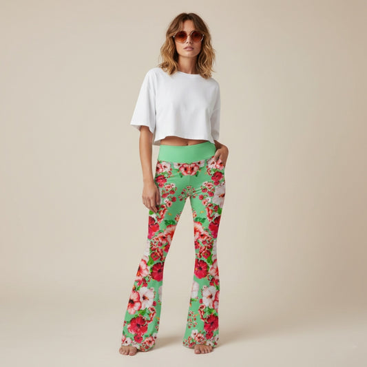 TRP Floral Print 03: Hibiscus Flowers 01-02 Tropical Bloom Flare Pants