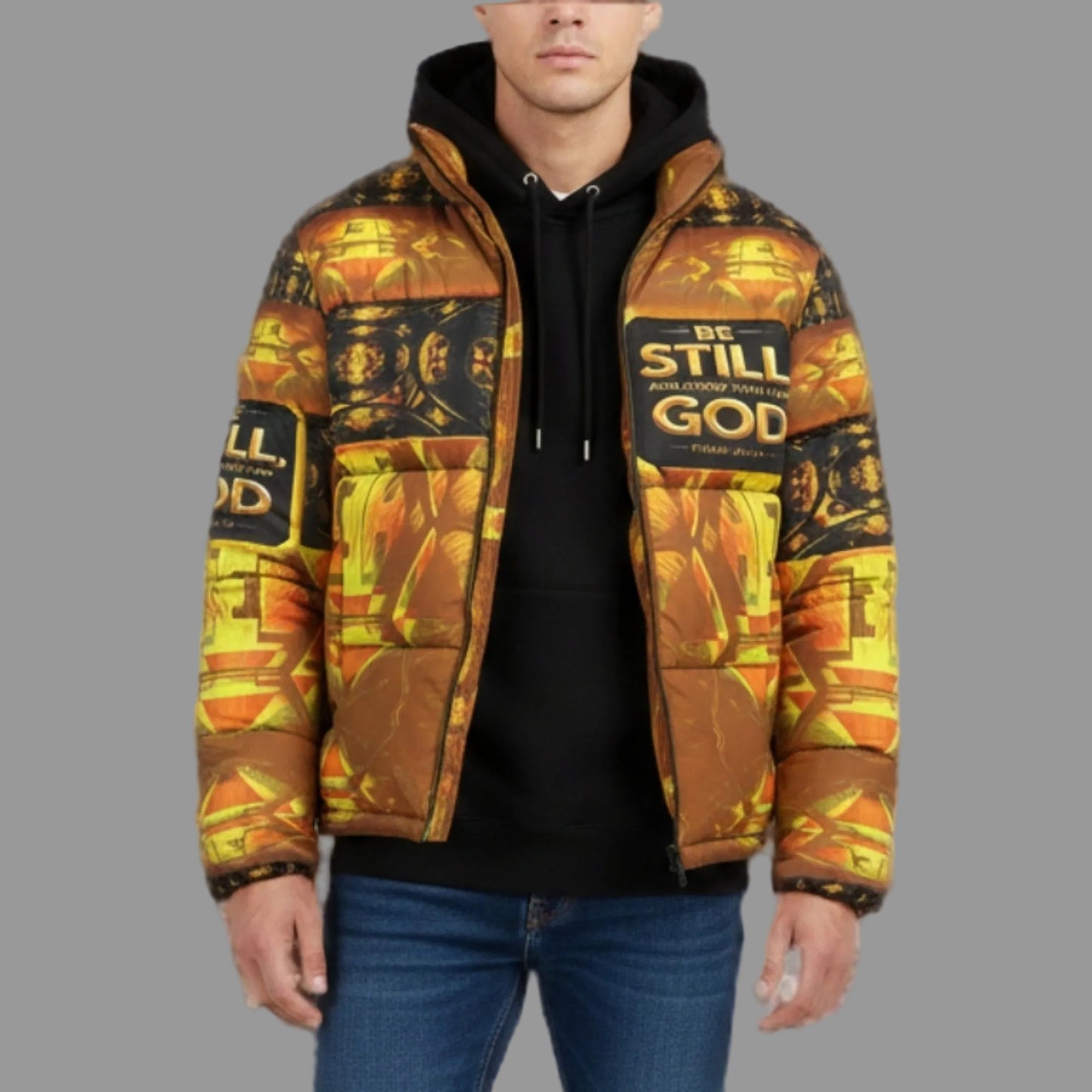 Hebrew World 01-03 "Be Still" Men's Designer Stand Collar Puffer Jacket