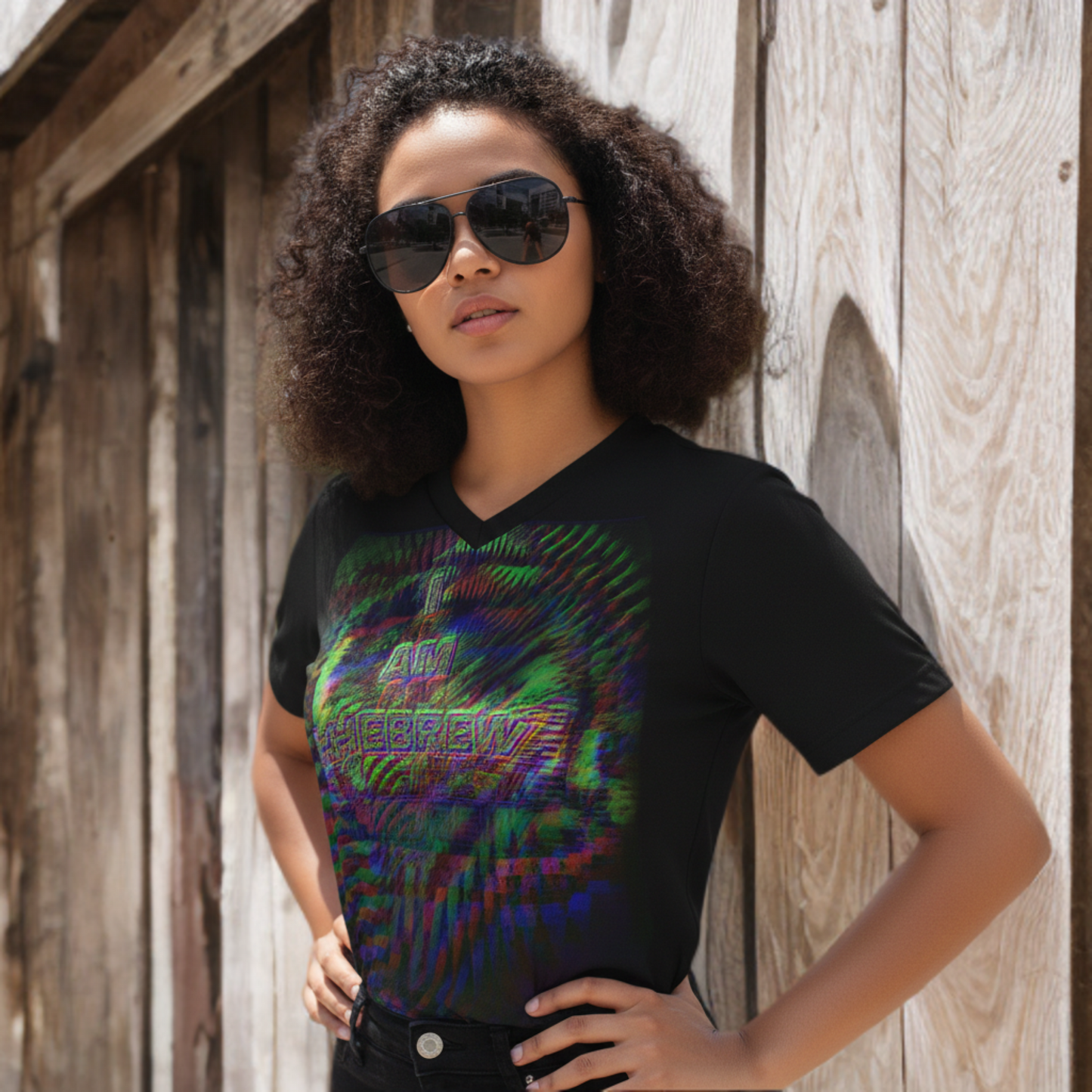 I AM HEBREW 01 Ladies Designer V-neck Pique T-shirt