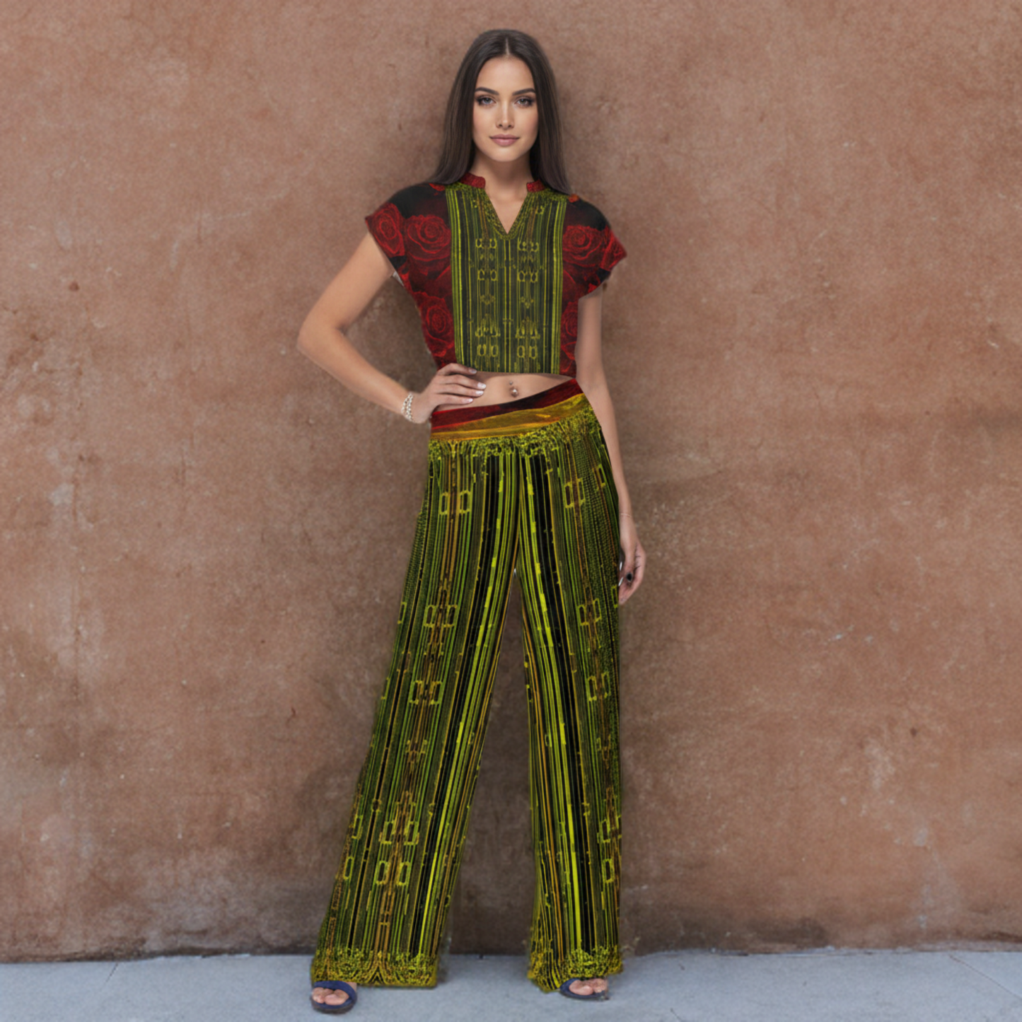 Geometrical Apparel 02 "Digital Flora" V-neck Cap Sleeve Tee