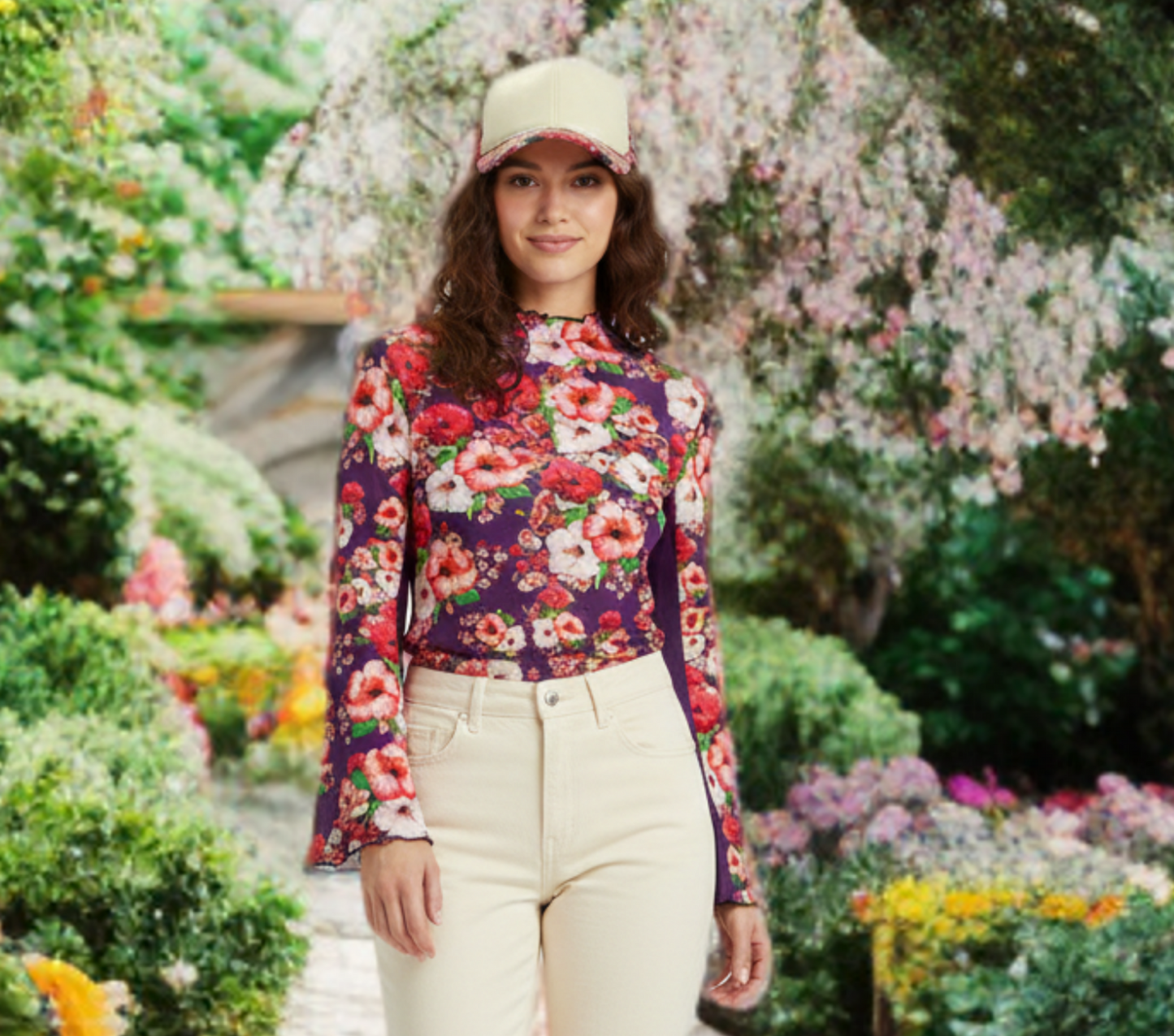 TRP Floral Print 03: Hibiscus Flowers 01-01 Tropical Bloom Bell Sleeve Blouse