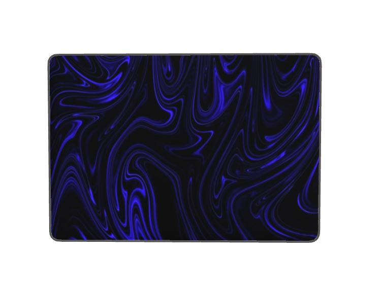 Isolated flat-lay view of the standard-size Cobalt Heavenly Depths bath mat, focusing on the central blue and black fluid design.